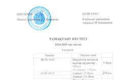 Асханадағы тамақтану кестесі